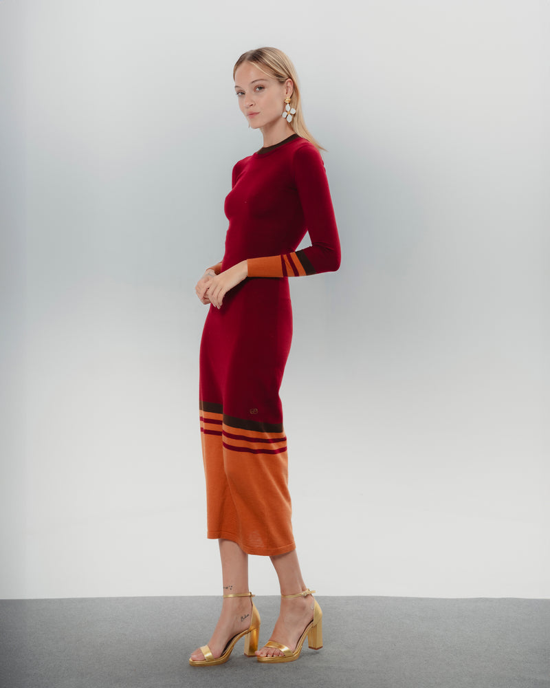 Dolores Promesas Vestido Punto Adriana Burdeos Y Naranja