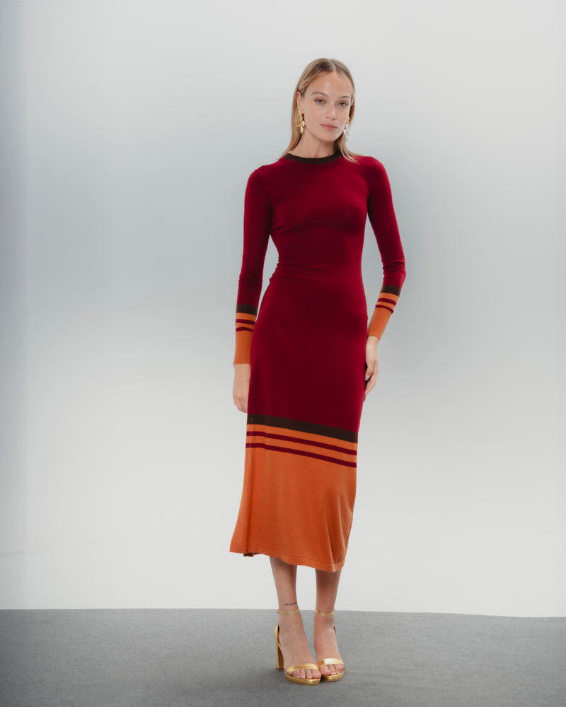 Dolores promesas Vestido Punto Adriana Burdeos y Naranja