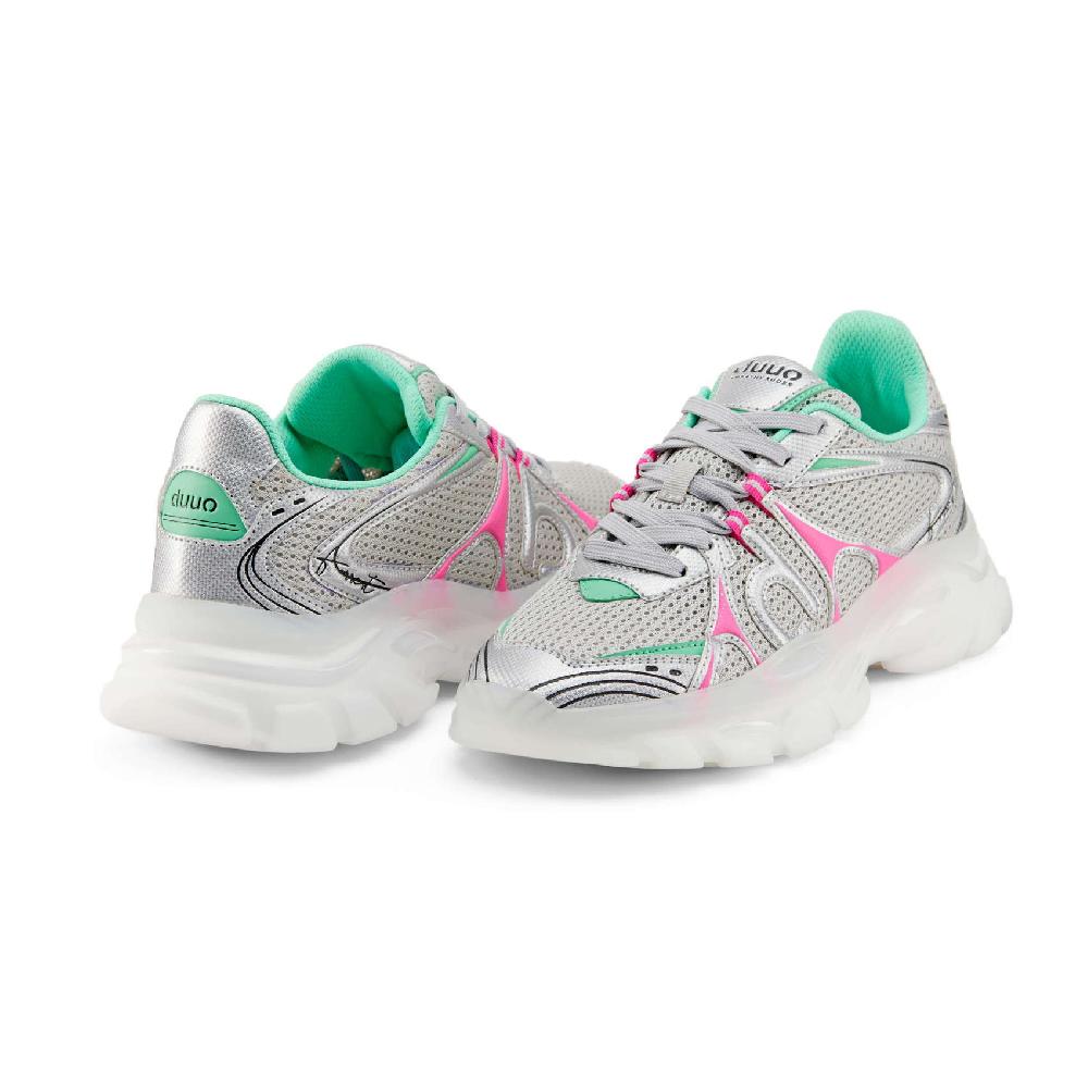 Duuo Zapatillas deportivas grises con detalles rosa y verde