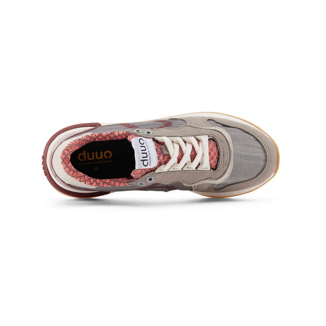 Duuo Zapatillas Grises Retro Con Cuña Y Detalles Rojos Mujer