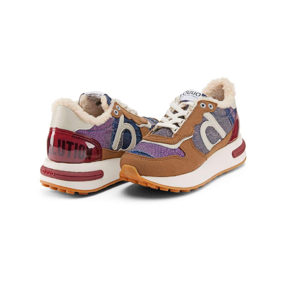 Duuo Zapatillas marrones retro con cuña y detalles multicolor mujer