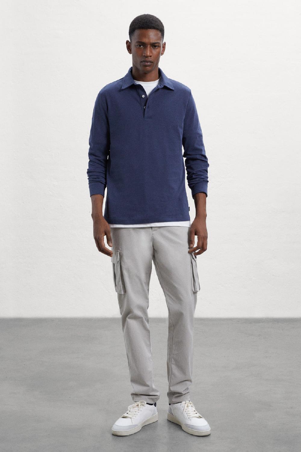 Ecoalf BLUE NICO LONG-SLEEVED POLO SHIRT