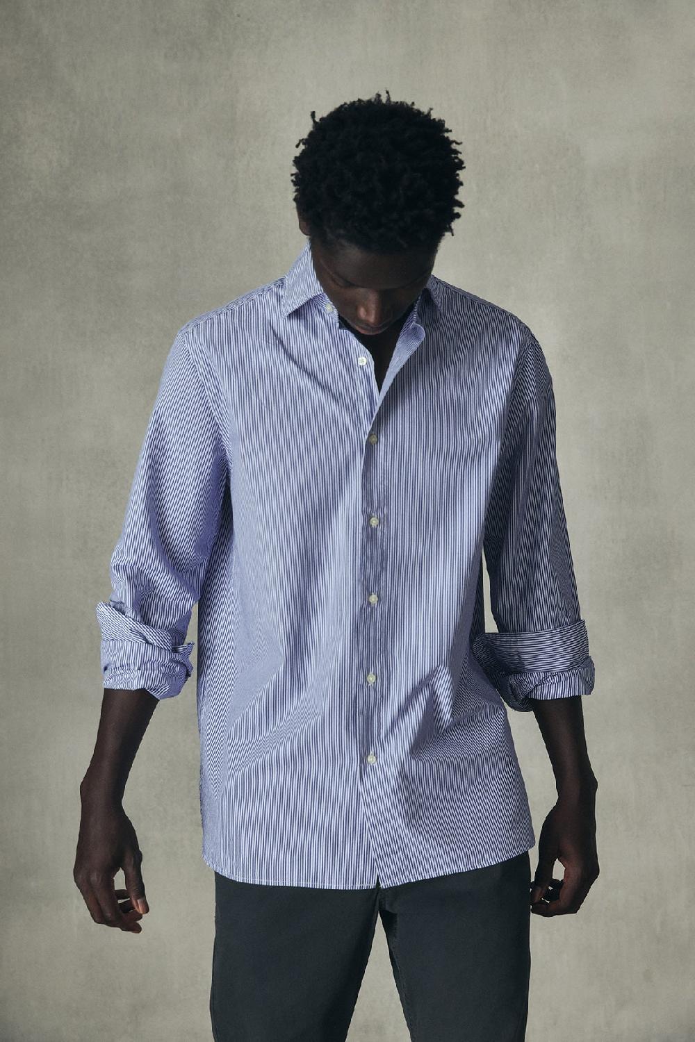 Ecoalf NAVY BLUE AND WHITE ALFREDO SHIRT