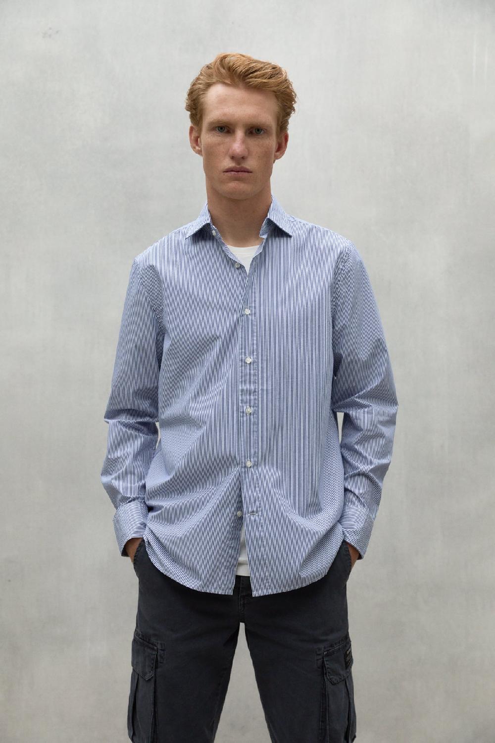 Ecoalf NAVY BLUE AND WHITE ALFREDO SHIRT