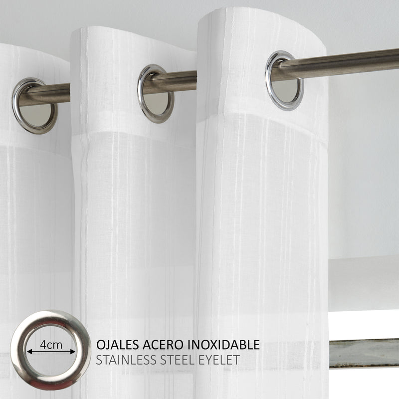 Eiffel Textile Cortina Confeccionada Rayas Visillo Translucida Lisa Ojales Ollaos Metal