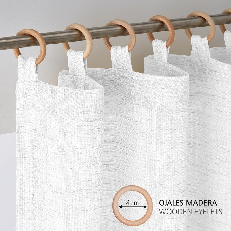 Eiffel Textile Cortina Confeccionada Visillo Semitransparente Translucida Lisa Anillas Madera