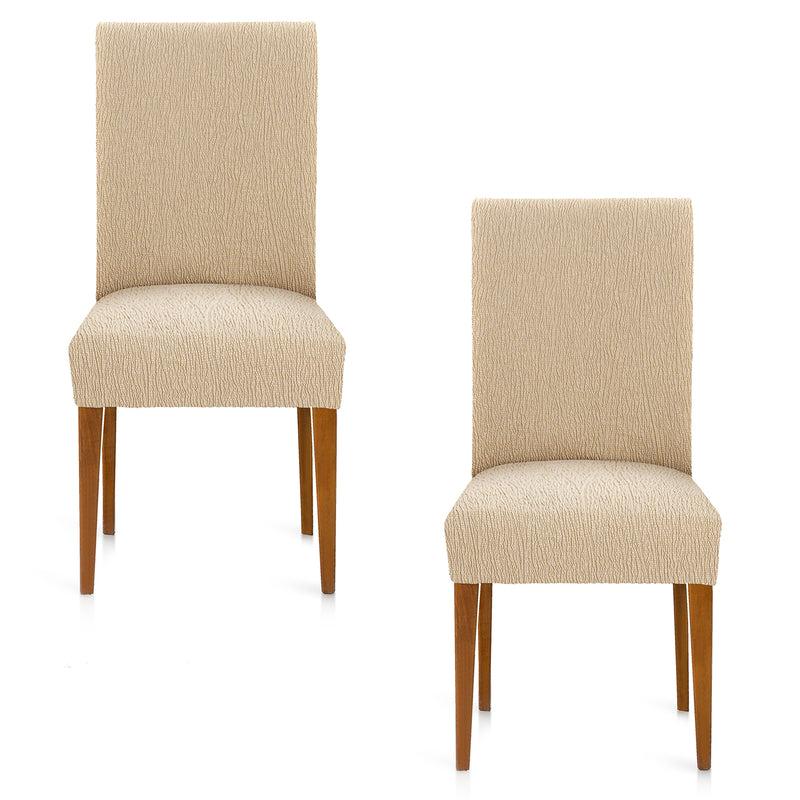 Eiffel textile Funda de Silla Elástica con Respaldo Beige Pack 2 Unidades Modelo Troya (40-50 cm)