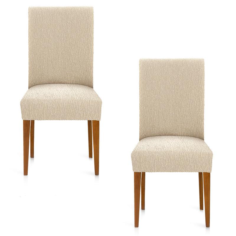 Eiffel textile Funda de Silla Elástica con Respaldo Marfil Pack 2 Unidades Modelo Troya (40-50 cm)