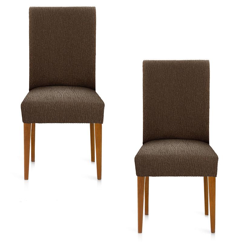 Eiffel textile Funda de Silla Elástica con Respaldo Marrón Pack 2 Unidades Modelo Troya (40-50 cm)