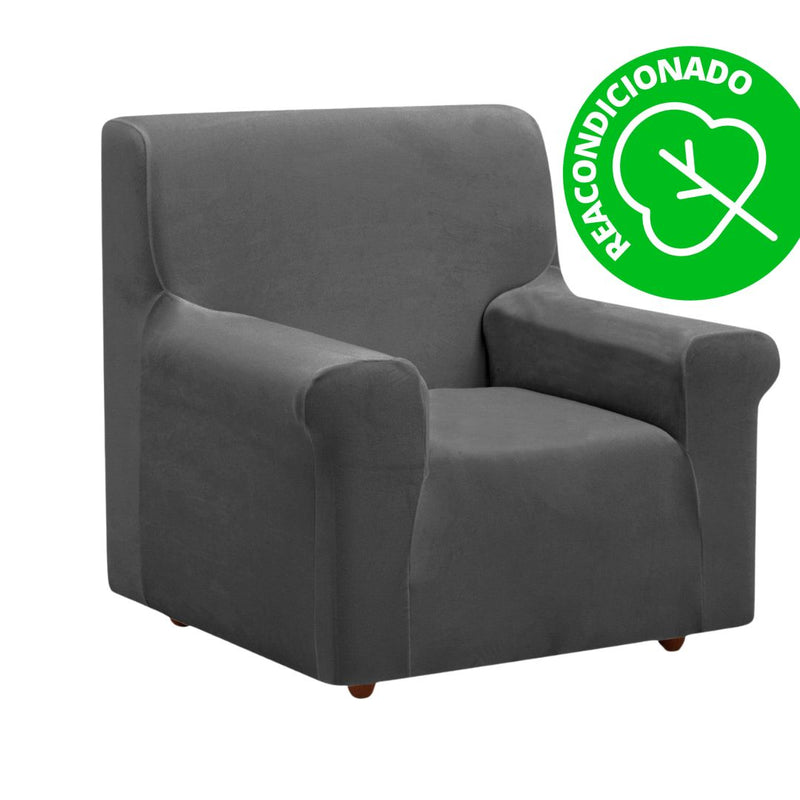 Eiffel textile Funda de Sofá Bielástica Velvet Terciopelo 1 Plaza (75-115cm) Gris (REACONDICIONADO A+)