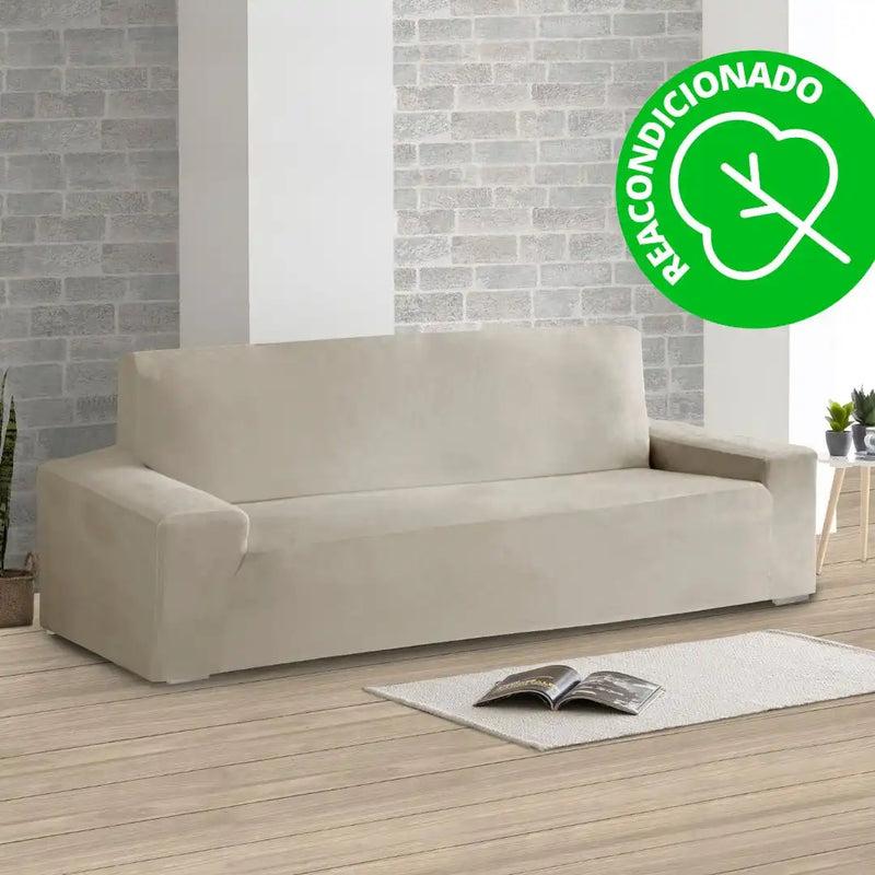 Eiffel textile Funda de Sofá Bielástica Velvet Terciopelo 2 Plazas ( 135 - 175 cm ) Beige (REACONDICIONADO A+)