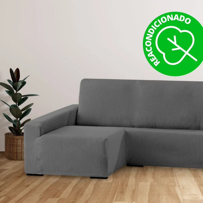 Eiffel textile Funda Sofá para Chaise Longue 240 - 280 cm Izquierda Largo Gris Elástica Rustica (REACONDICIONADO A+)