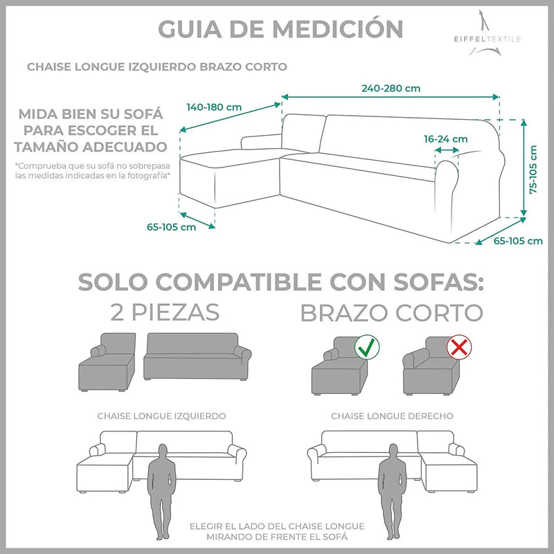 Eiffel Textile Funda Sofá Para Chaise Longue Elástica Izquierda Milan Beige (REACONDICIONADO A+)