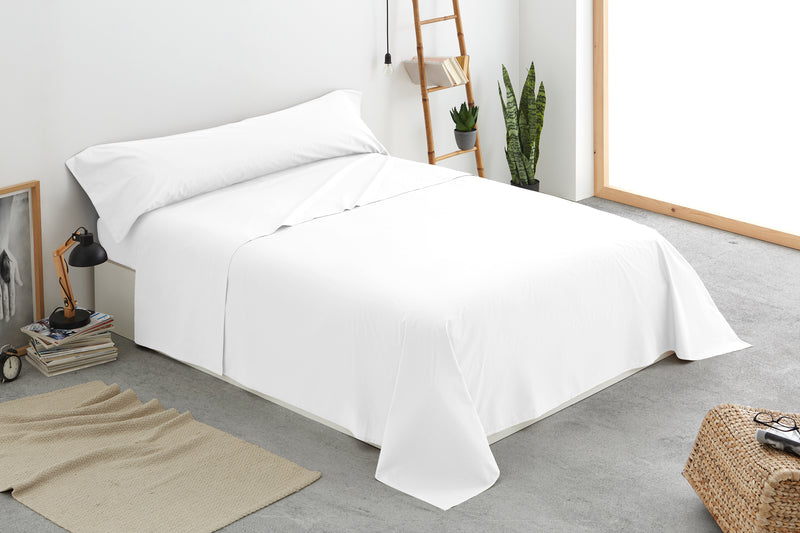 Eiffel textile Juego de Sabanas Liso Blanco 100% Algodón