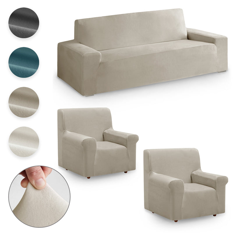 Eiffel textile Pack de Funda Sofá Bielástica Velvet Terciopelo Set 3+1+1 Plazas