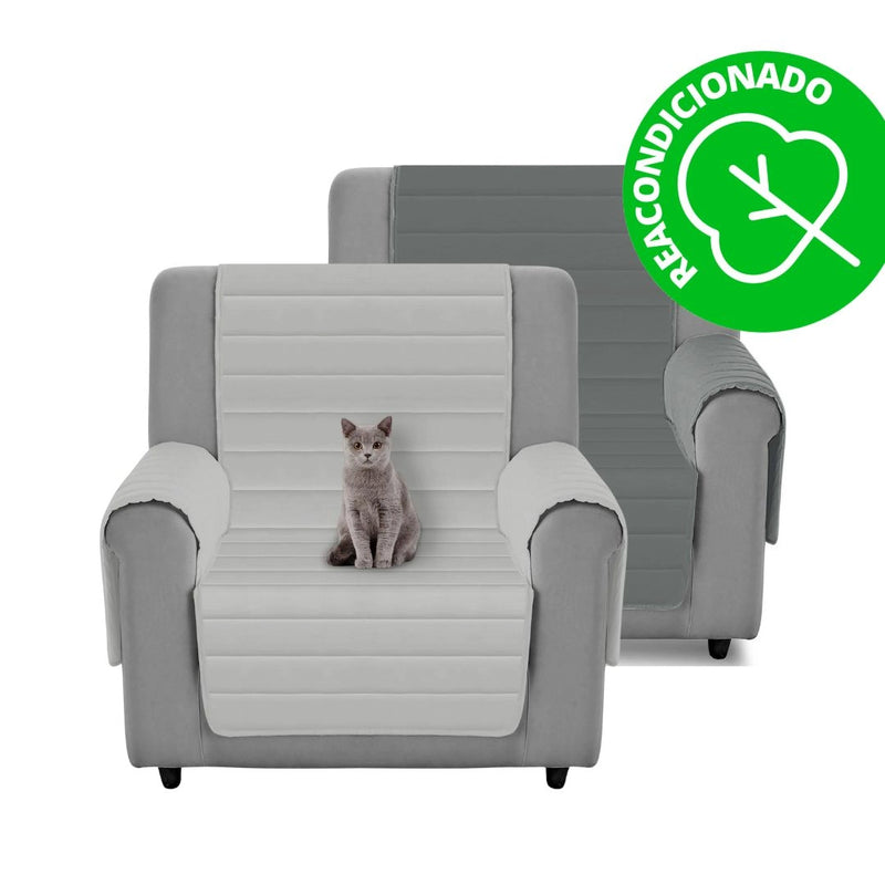 Eiffel textile Protector Cubre Sofá Acolchado Reversible 1 plaza ( 55 - 75 cm ) Gris Claro - Gris Oscuro (REACONDICIONADO A+)