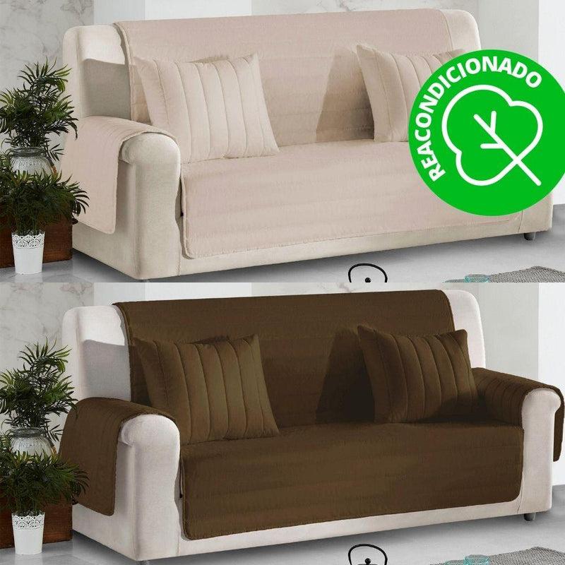 Eiffel textile Protector Cubre Sofá Acolchado Viscoelástico Reversible 2 plazas ( 115 - 155 cm ) Crudo-Chocolate (REACONDICIONADO A+)