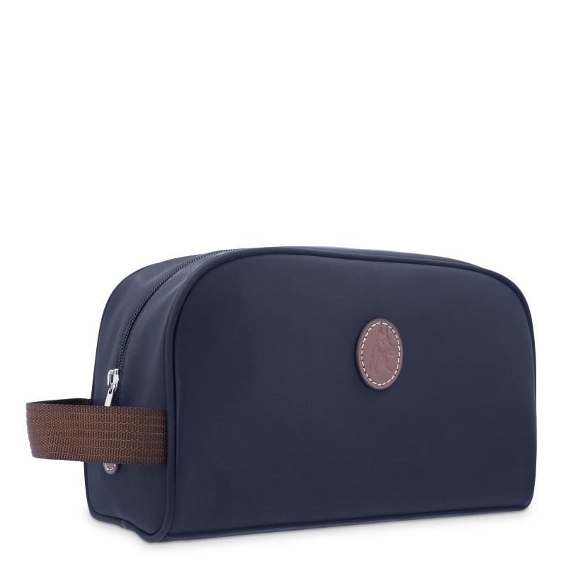 El Potro Bolsa De Aseo Unisex En Lona Azul Y Piel Vacuno Color Cuero-Paris