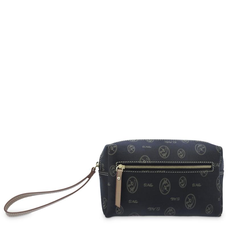 El potro Bolsa monedero grande mujer en lona y piel vacuno color negro - Vintage