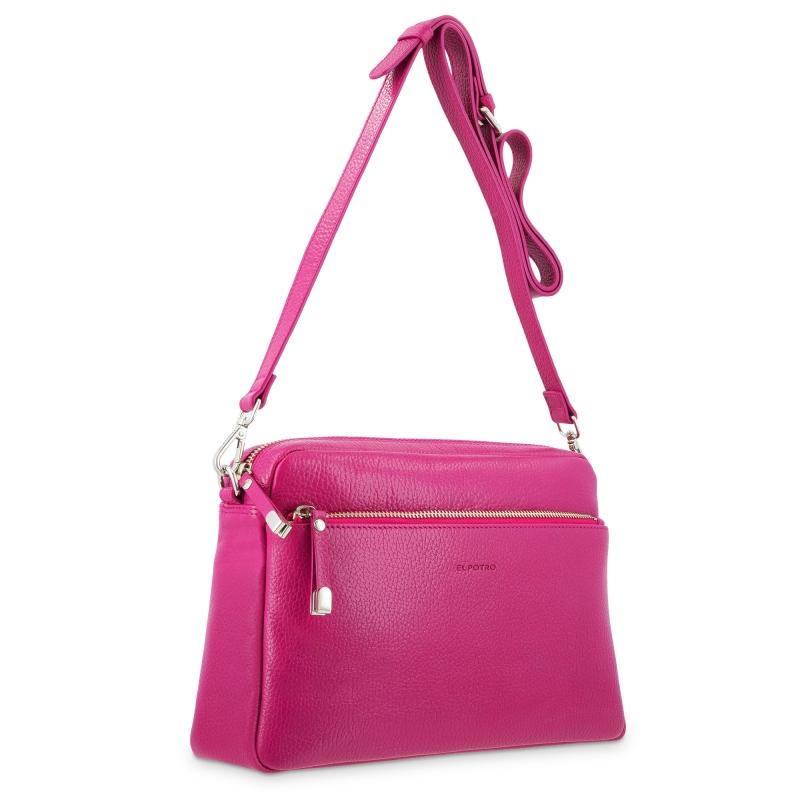 El Potro Bolso Bandolera 3 Cremalleras Piel Vacuno Color Rosa -Iris