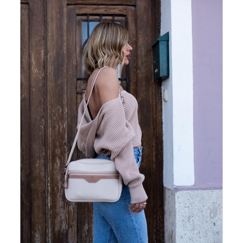 El Potro Bolso Bandolera Cremalleras Mujer En Lona Y Piel Vacuno Color Beige - Base