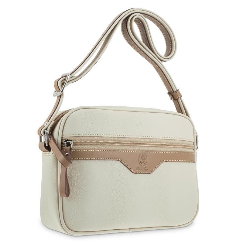 El Potro Bolso Bandolera Cremalleras Mujer En Lona Y Piel Vacuno Color Beige - Base