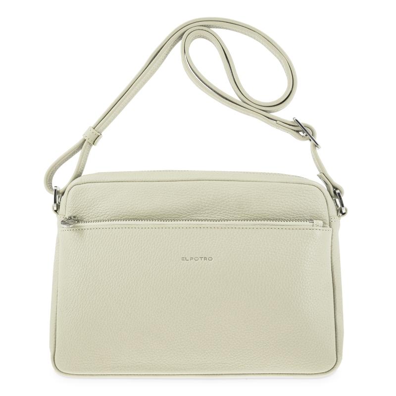 El potro Bolso bandolera grande de 3 cremalleras mujer en piel vacuno color beige- I R I S