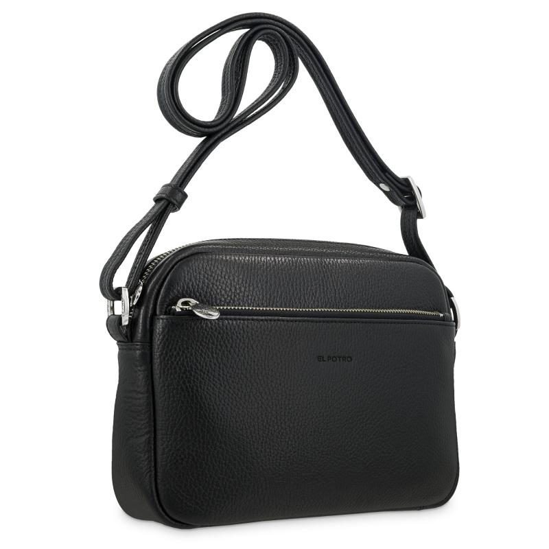 El Potro Bolso Bandolera Mediano 3 Cremalleras En Piel Vacuno Color Negro - I R I S