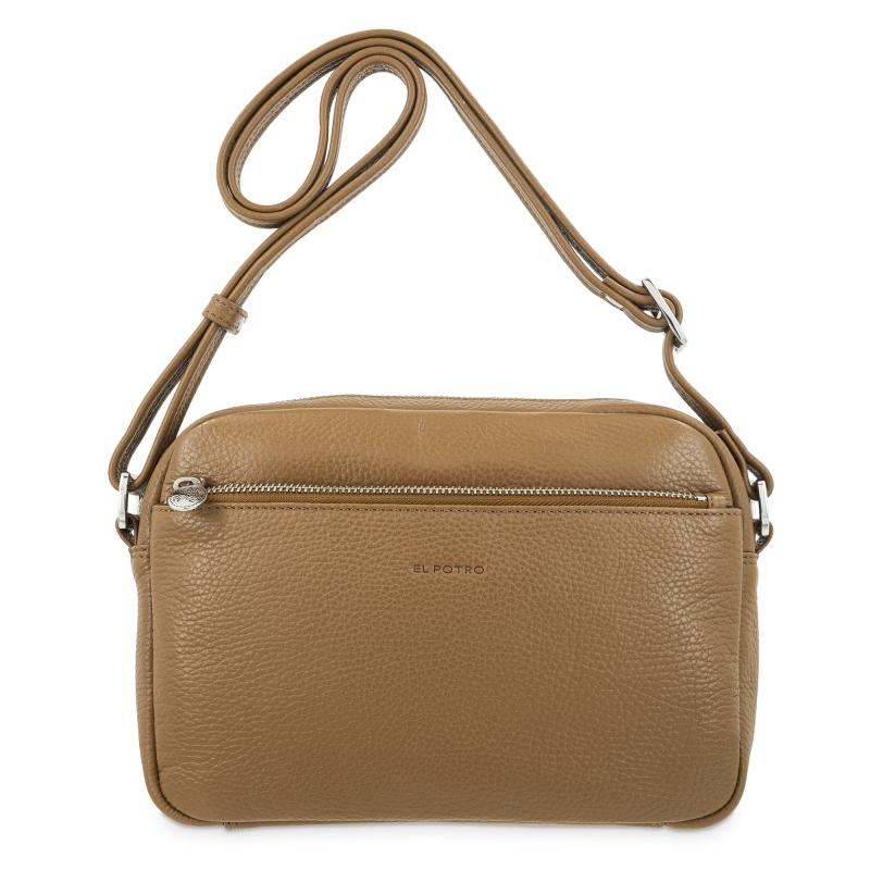 El potro Bolso bandolera mediano 3 cremalleras en piel vacuno color cuero - I R I S