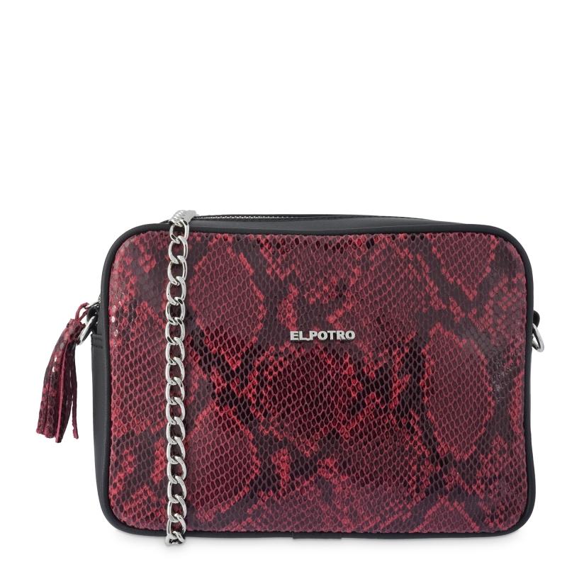 El potro Bolso Bandolera mujer en lona color burdeos - Serpiente