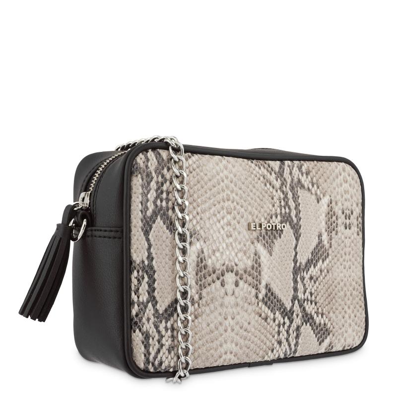 El Potro Bolso Bandolera Mujer En Lona Color Negro - Serpiente