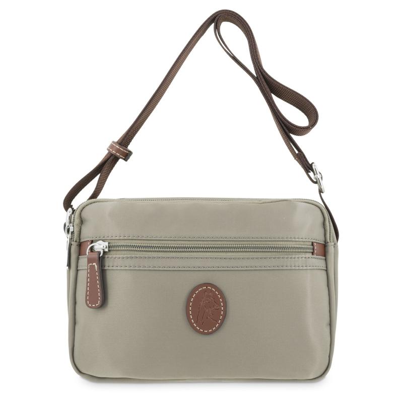 El potro Bolso bandolera mujer en lona y piel vacuno color taupe y cuero-Paris