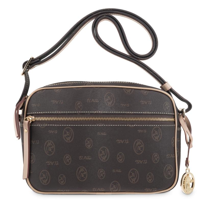 El potro Bolso bandolera mujer en lona y piel vacuno color marrón - Vintage