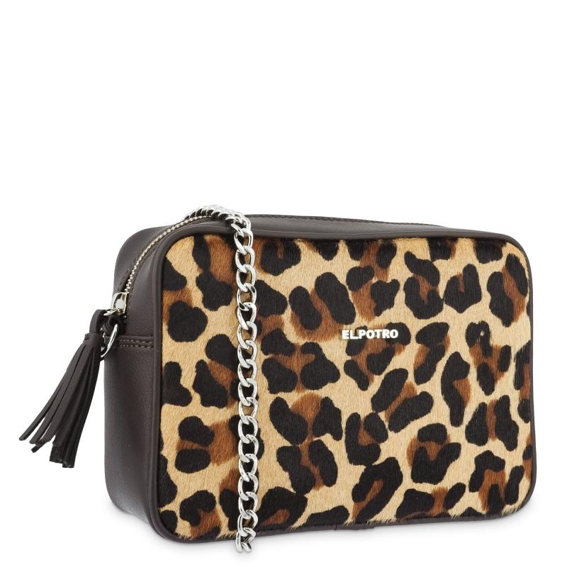 El Potro Bolso Bandolera Mujer En Piel Vacuno Y Lona Color Marrón - Leopardo