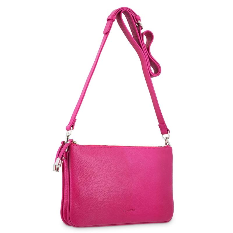 El Potro Bolso Bandolera Pequeño 2 Cremalleras Piel Vacuno Color Rosa-Iris