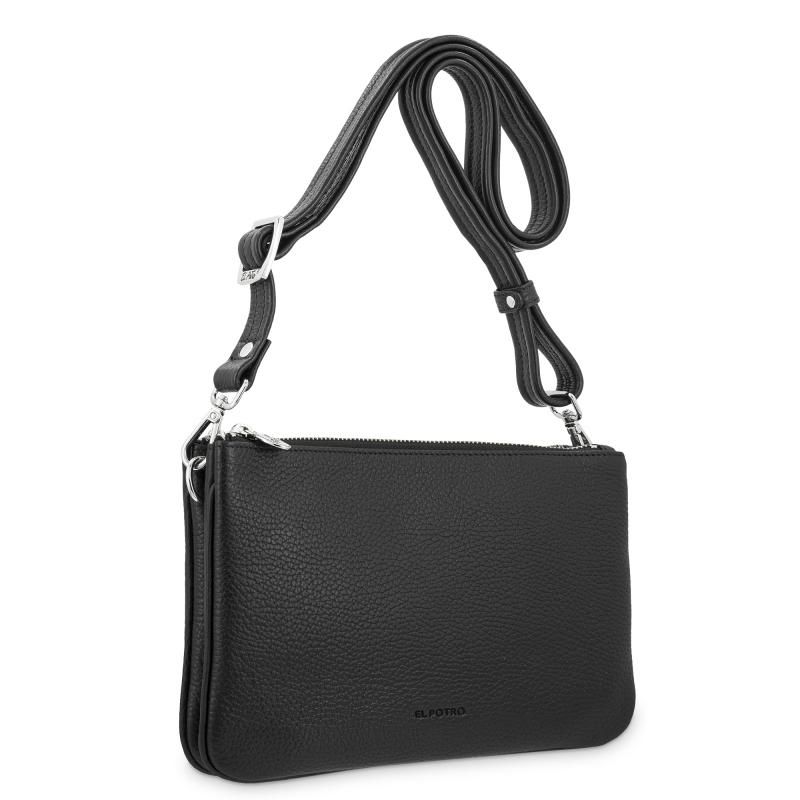 El Potro Bolso Bandolera Pequeño 2 Cremalleras Piel Vacuno Color Negro-I R I S