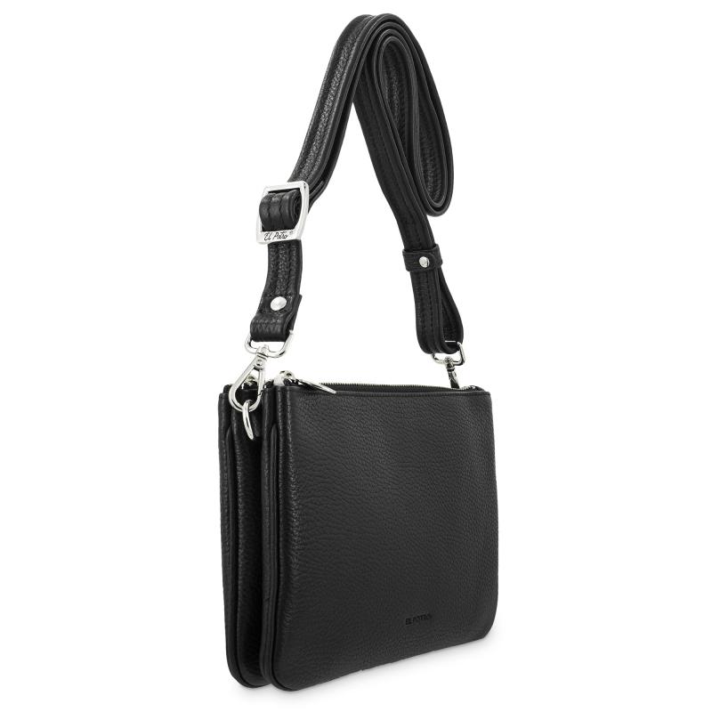 El Potro Bolso Bandolera Pequeño 2 Cremalleras Piel Vacuno Color Negro-I R I S