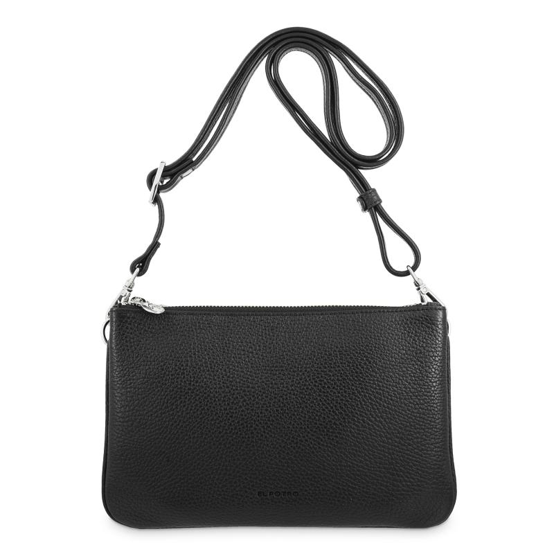 El potro Bolso bandolera pequeño 2 cremalleras piel vacuno color negro-I R I S