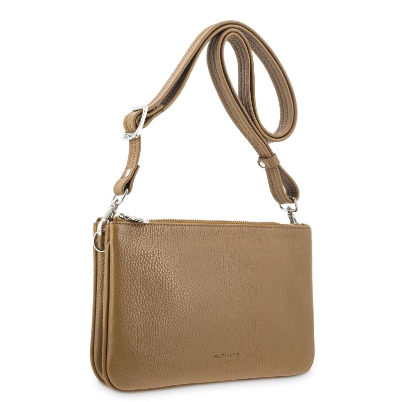 El Potro Bolso Bandolera Pequeño 2 Cremalleras Piel Vacuno Color Cuero-I R I S