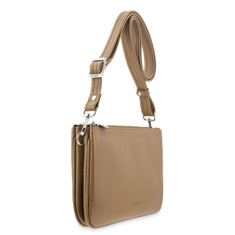 El Potro Bolso Bandolera Pequeño 2 Cremalleras Piel Vacuno Color Cuero-I R I S