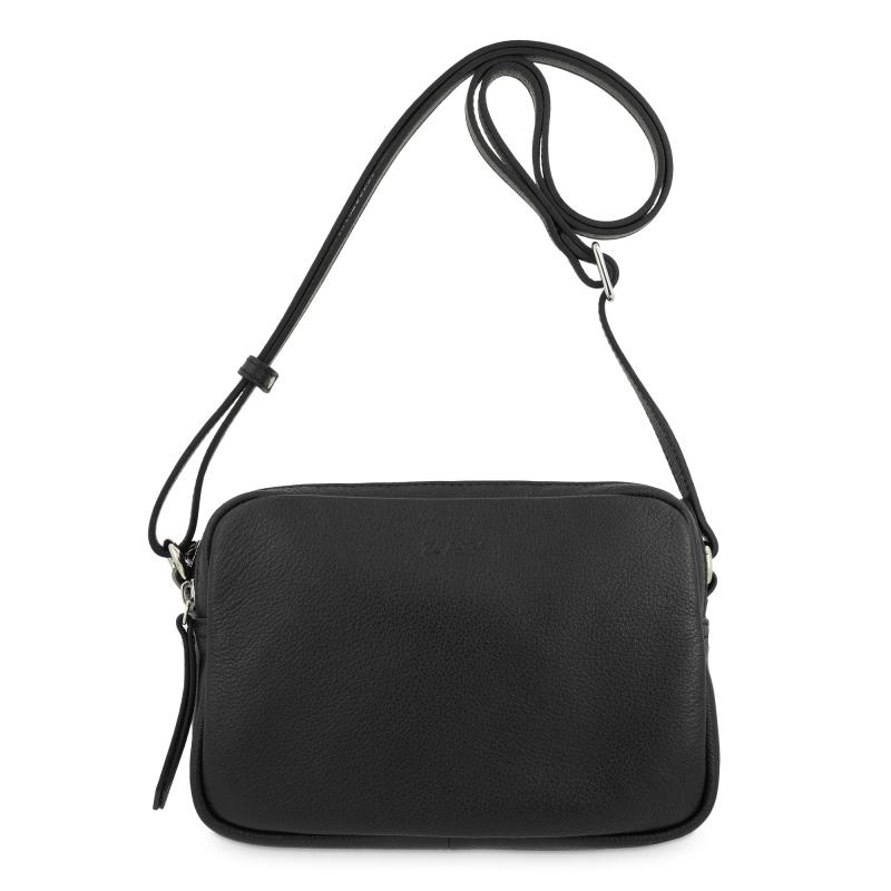 El potro Bolso bandolera pequeño 3 cremalleras piel vacuno color negro-E L P O T R O