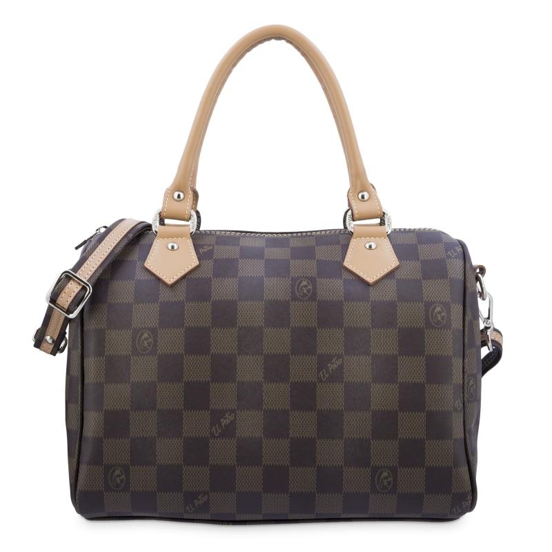 El potro Bolso Bowling con asa extensible en lona y piel vacuno color marrón - Chess