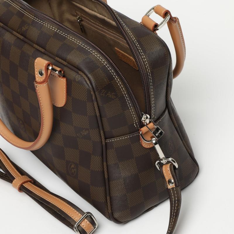 El Potro Bolso Bowling Mujer En Lona Y Piel Vacuno Color Marrón - Chess