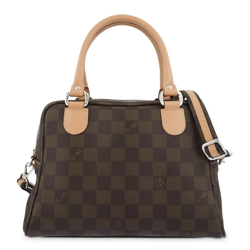 El potro Bolso Bowling mujer en lona y piel vacuno color marrón - Chess