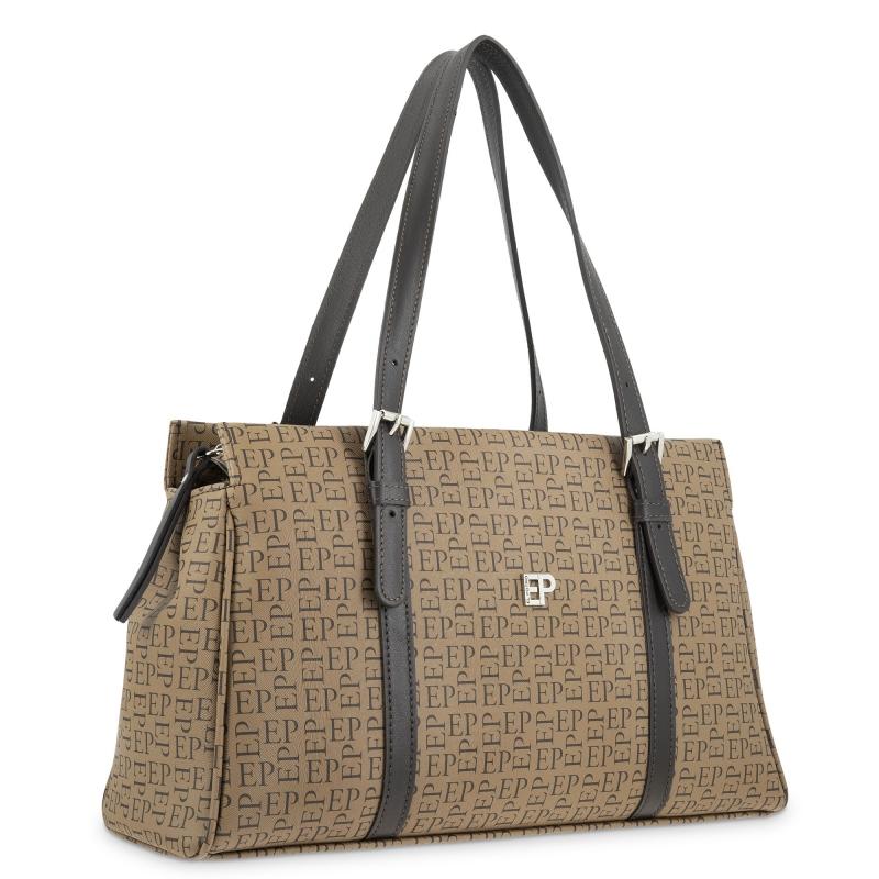 El Potro Bolso Bowling Mujer En Lona Y Piel Vacuno Color Moca-Insignia