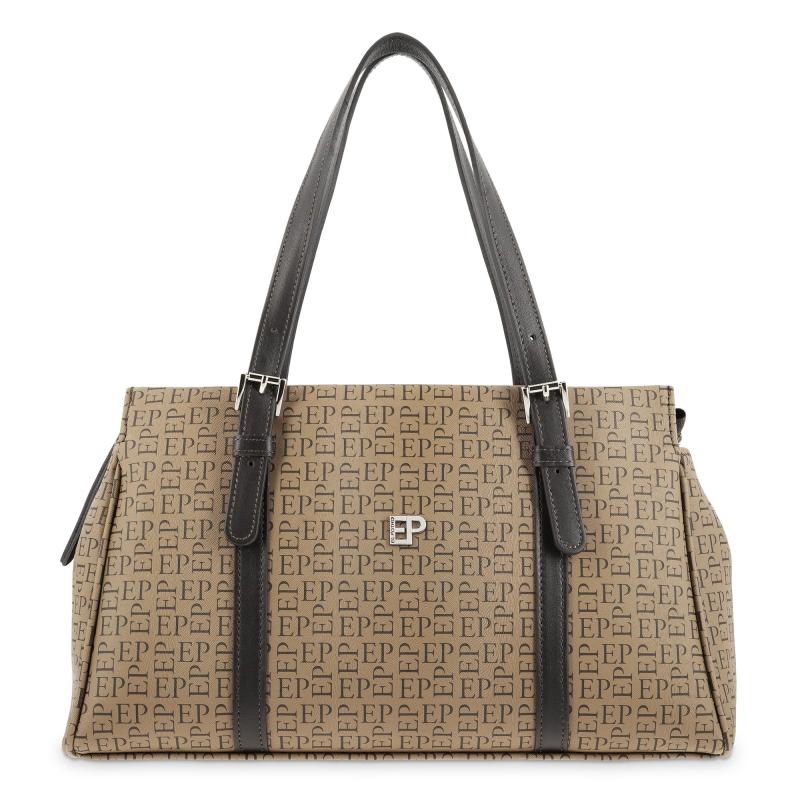 El potro Bolso Bowling mujer en lona y piel vacuno color moca-Insignia