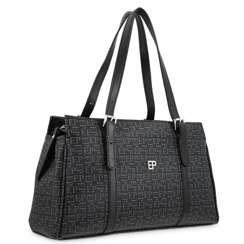 El Potro Bolso Bowling Mujer En Lona Y Piel Vacuno Color Negro-Insignia