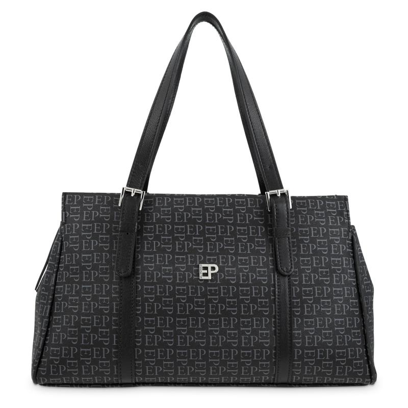 El potro Bolso Bowling mujer en lona y piel vacuno color negro-Insignia