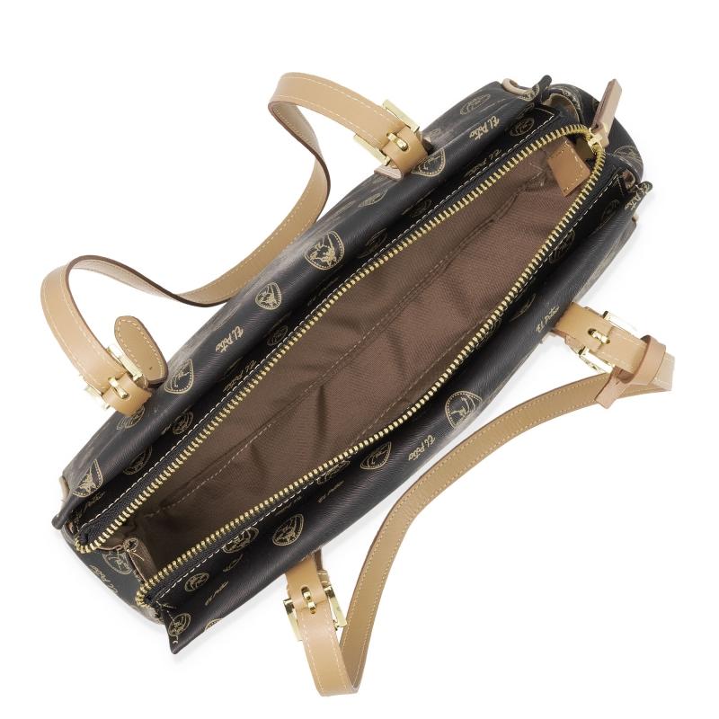 El Potro Bolso Bowling Mujer En Lona Y Piel Vacuno Color Negro - Vintage