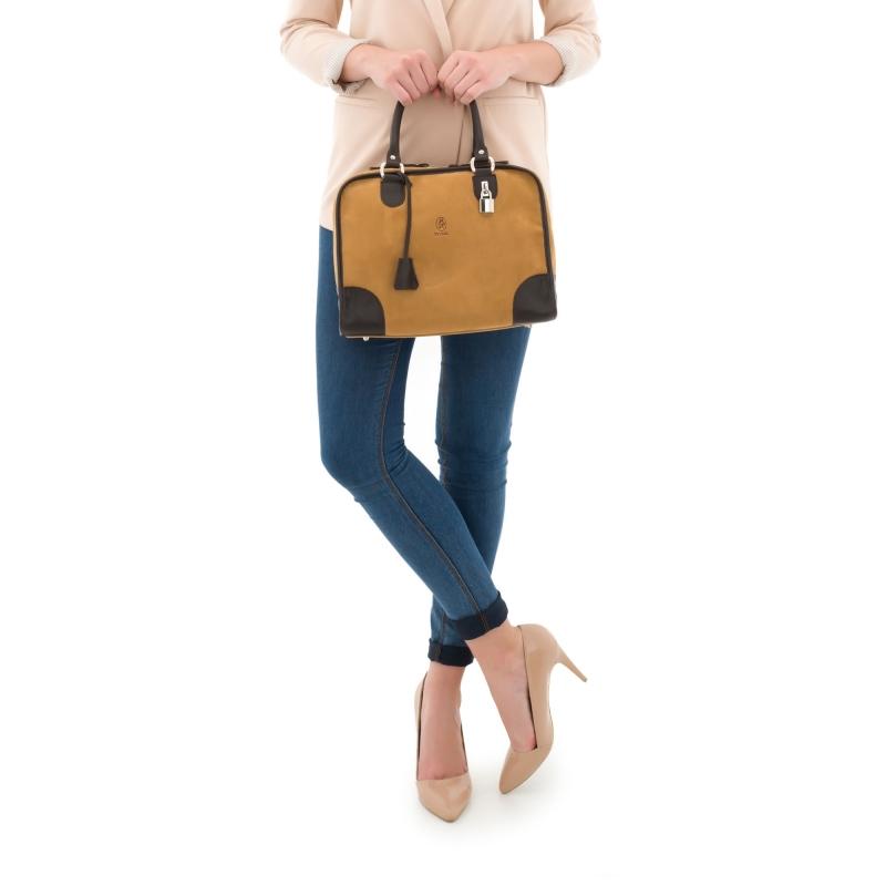 El potro Bolso Bowling mujer en piel vacuno color camel - Caza